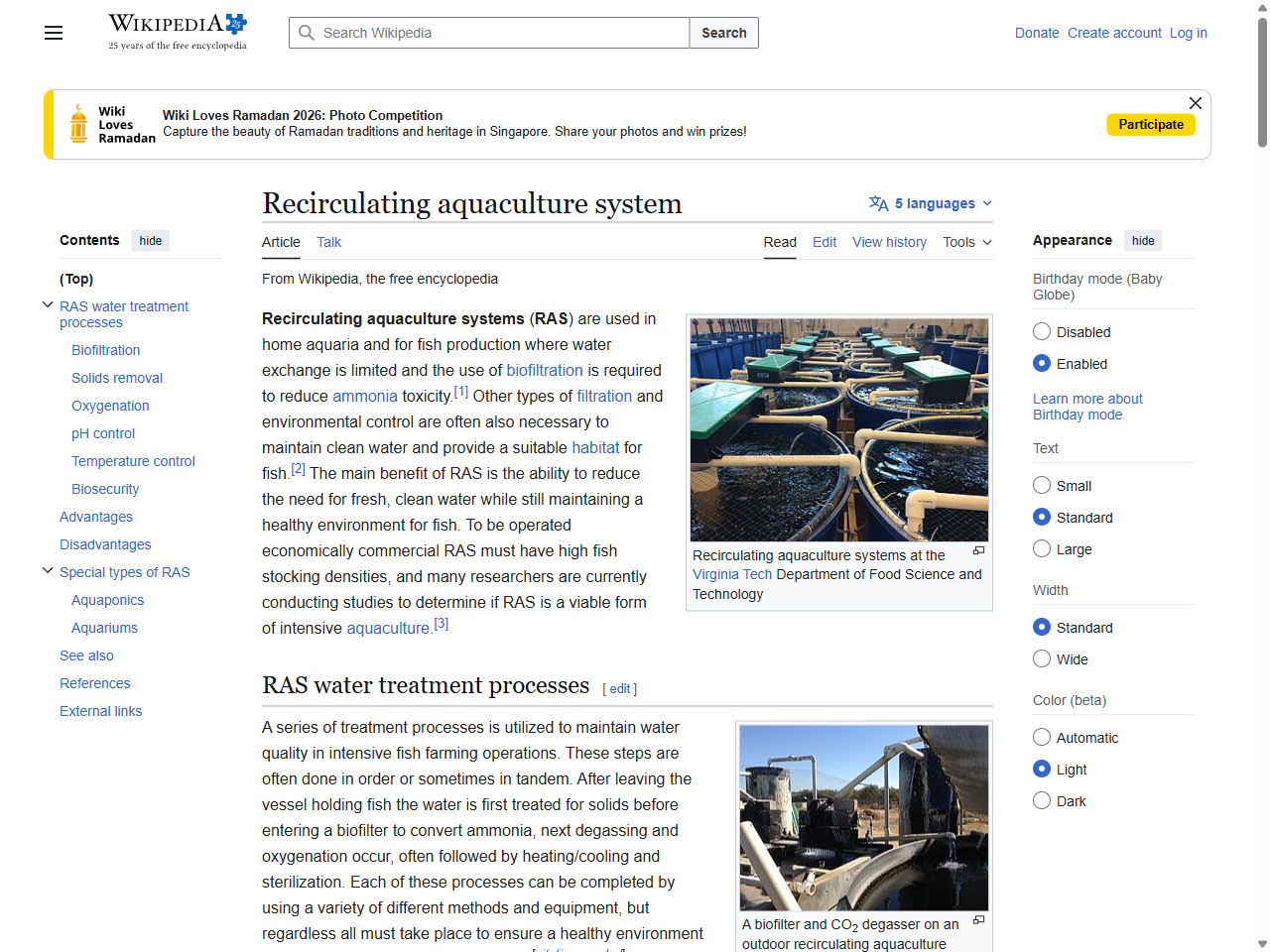 Preview of Recirculating aquaculture system - Wikipedia, accessed July 25, 2025,