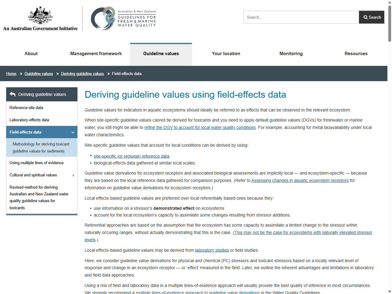 Preview of Deriving guideline values using field-effects data - Water Quality Australia, accessed May 11, 2025,