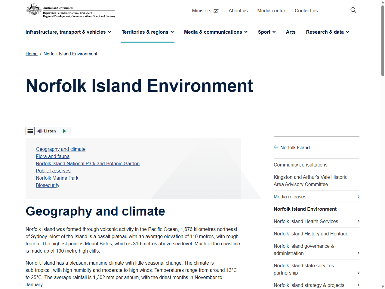 Preview of Norfolk Island Environment | Department of Infrastructure, Transport, Regional Development, Communications, Sport and the Arts, accessed August 2, 2025