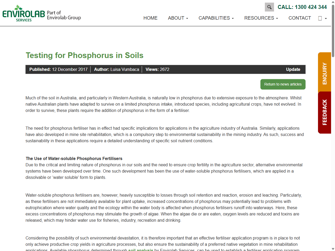 Preview of Testing for Phosphorus in Soils - Envirolab Services, accessed August 4, 2025