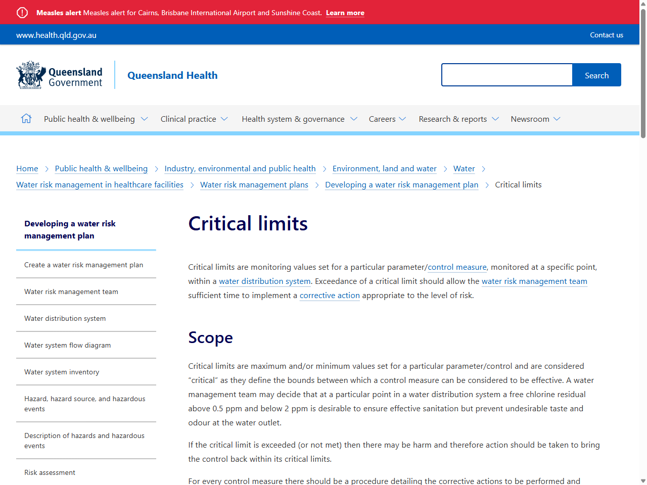 Preview of Critical limits for water risk management | Queensland Health, accessed July 21, 2025, 