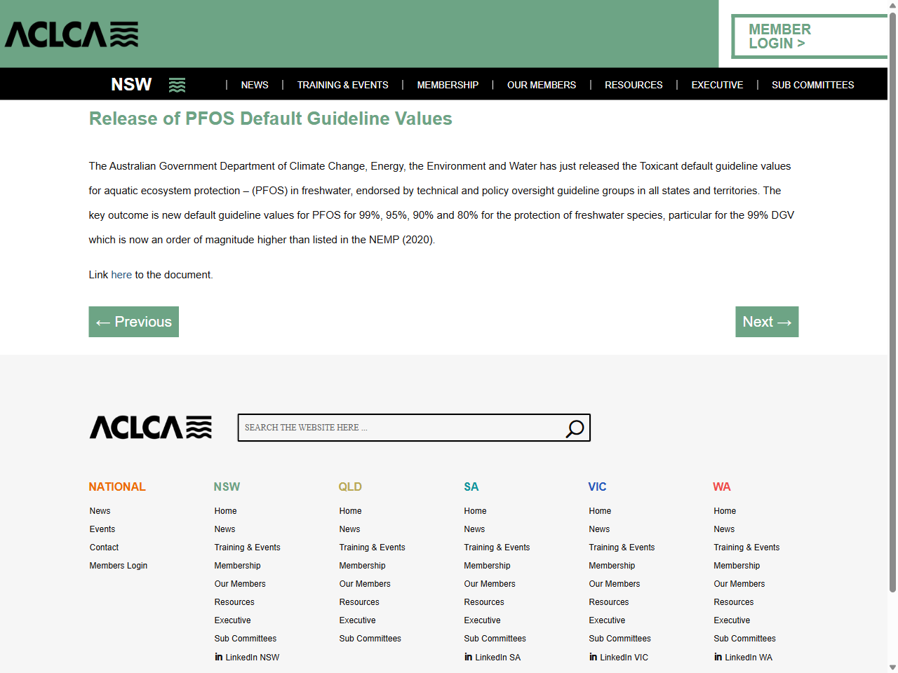 Preview of Release of PFOS Default Guideline Values - ACLCA, accessed July 16, 2025, 