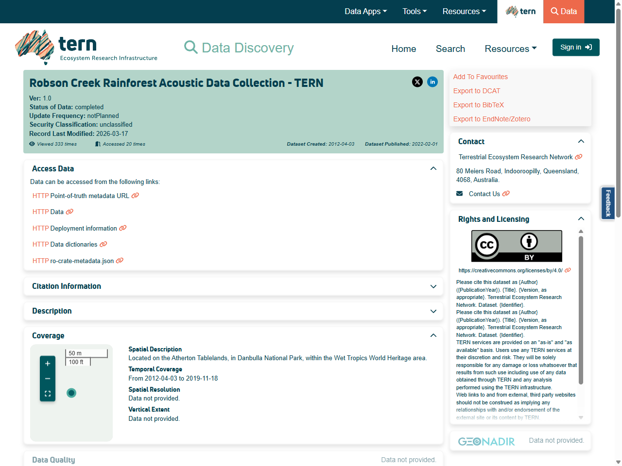 Preview of TERN Data Discovery Portal, accessed July 18, 2025
