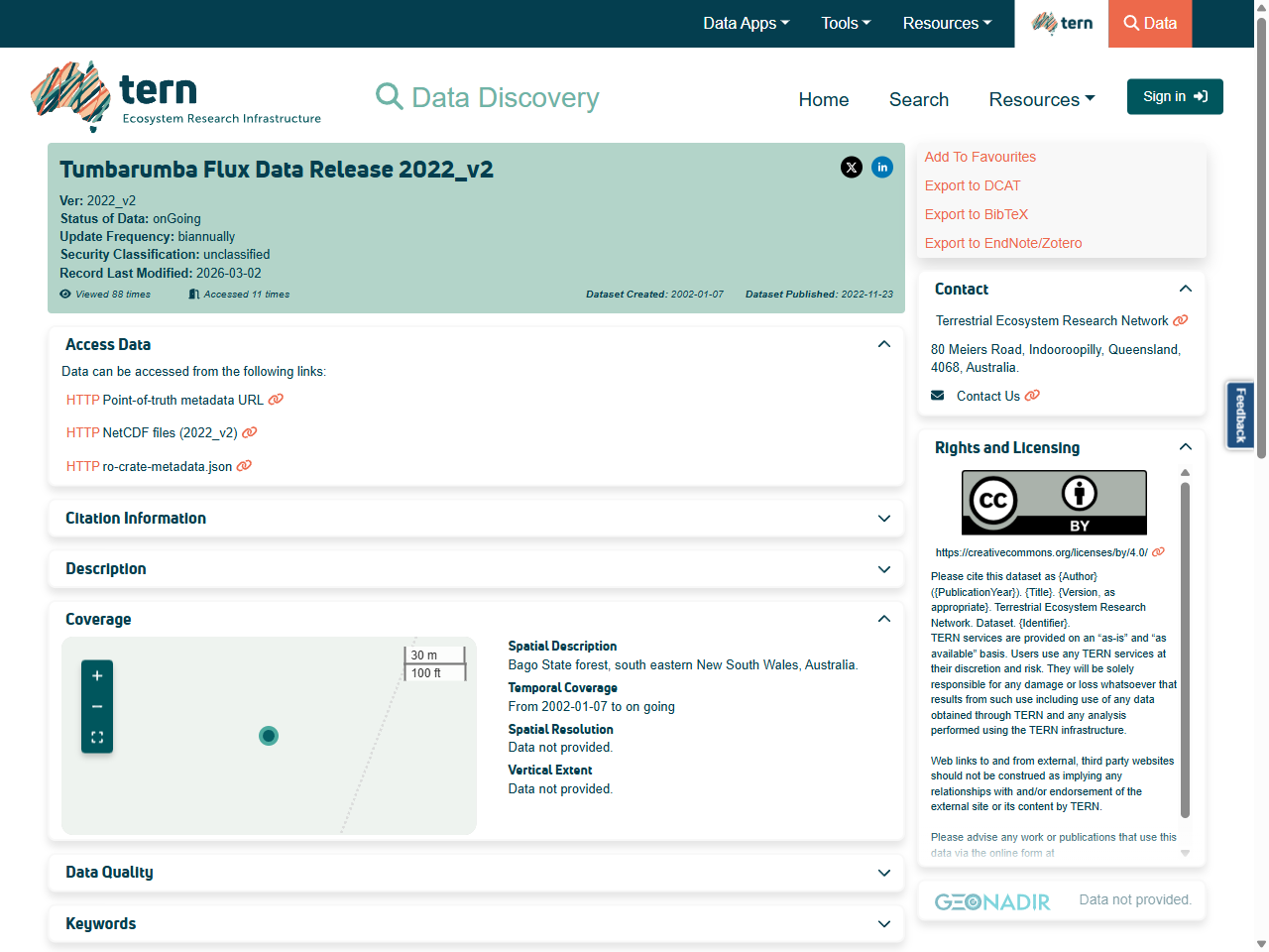 Preview of Tumbarumba Flux Data Release 2022_v2 - TERN Data Discovery Portal, accessed August 9, 2025