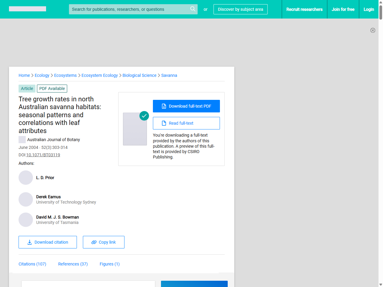Preview of (PDF) Tree growth rates in north Australian savanna habitats: seasonal patterns and correlations with leaf attributes - ResearchGate, accessed July 23, 2025