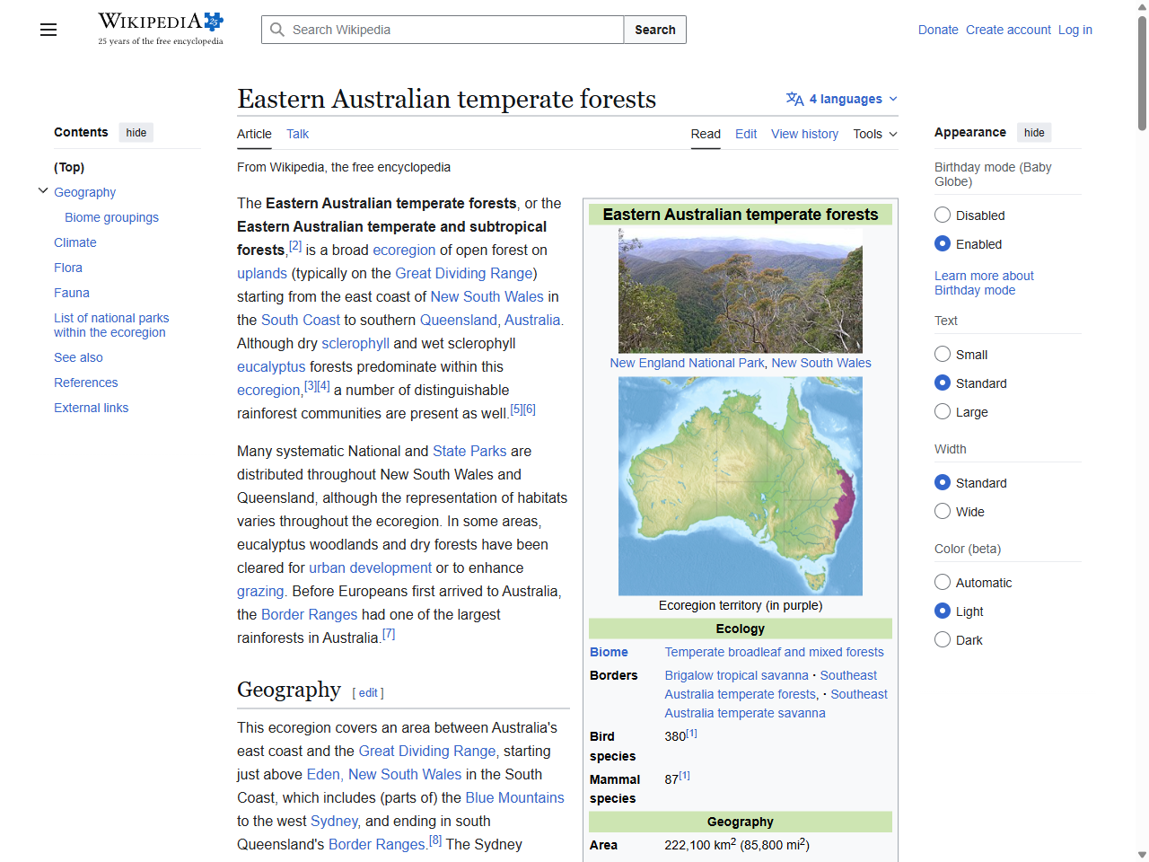 Preview of Eastern Australian temperate forests - Wikipedia, accessed July 15, 2025