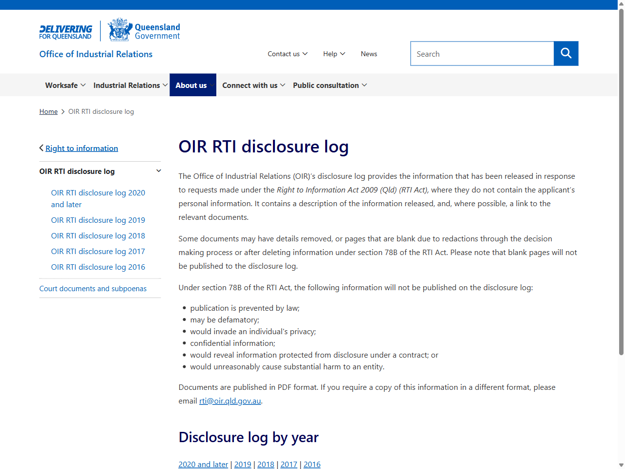 Preview of RTI 200581 - OIR Disclosure Log - Office of Industrial Relations, accessed May 15, 2025,