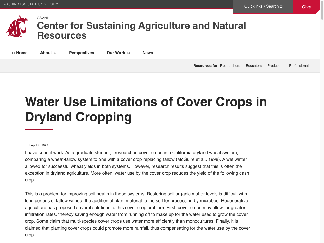 Preview of Water Use Limitations of Cover Crops in Dryland Cropping - CSANR, accessed July 18, 2025, 