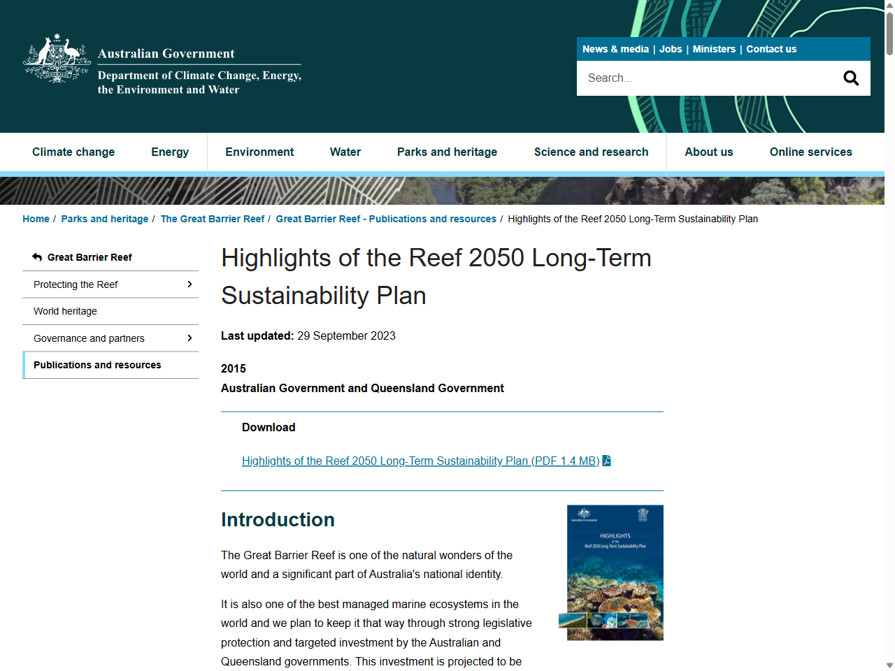 Preview of Highlights of the Reef 2050 Long-Term Sustainability Plan - DCCEEW, accessed August 2, 2025,