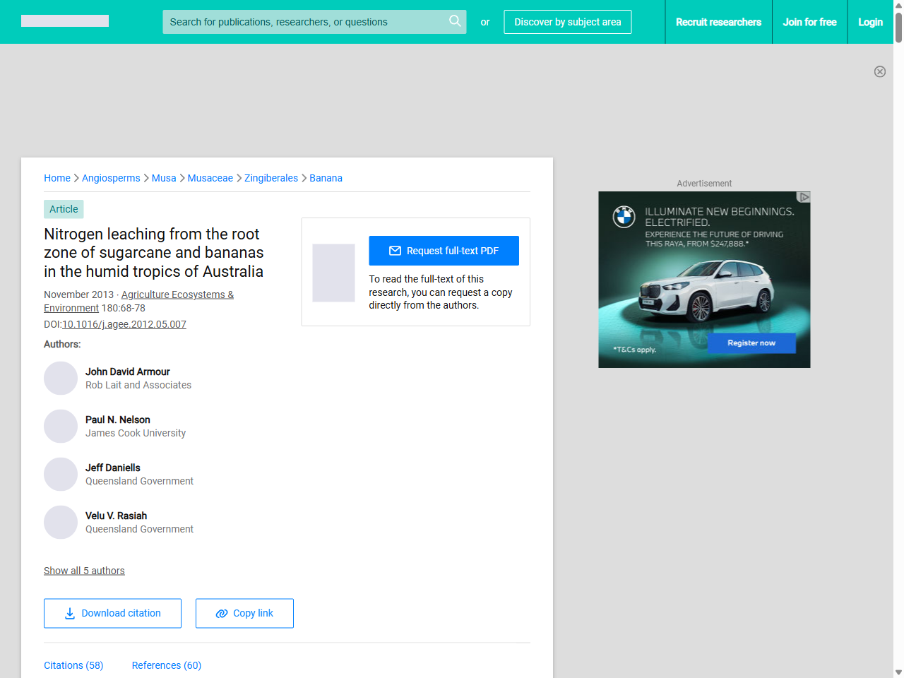 Preview of Nitrogen leaching from the root zone of sugarcane and bananas in the humid tropics of Australia | Request PDF - ResearchGate, accessed July 25, 2025,