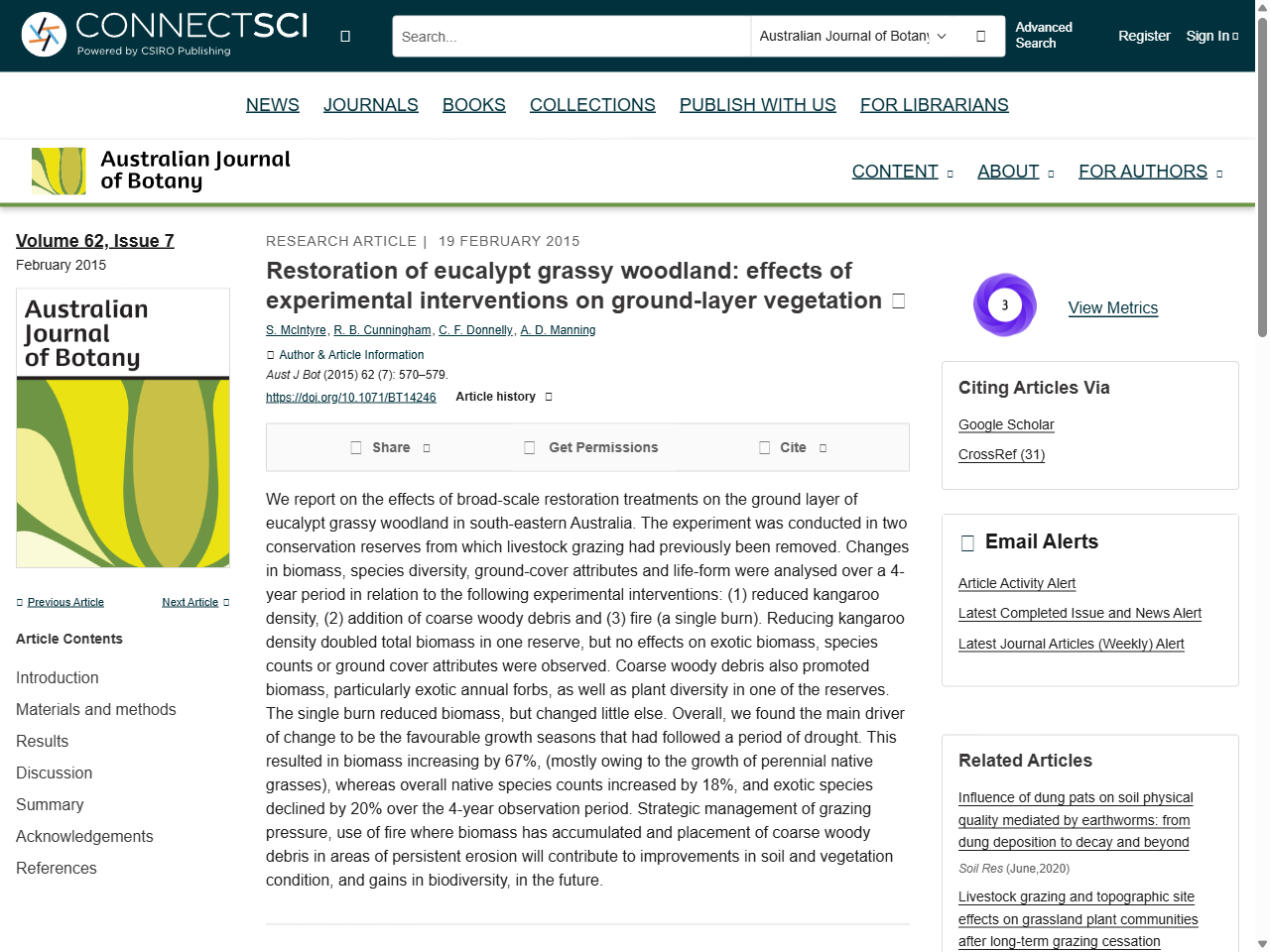 Preview of Restoration of eucalypt grassy woodland: effects of experimental interventions on ground-layer vegetation - CSIRO PUBLISHING | Australian Journal of Botany, accessed August 12, 2025, 