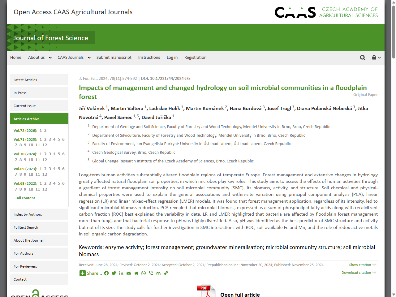 Preview of Impacts of management and changed hydrology on soil microbial communities in a floodplain forest, accessed on June 7, 2025,