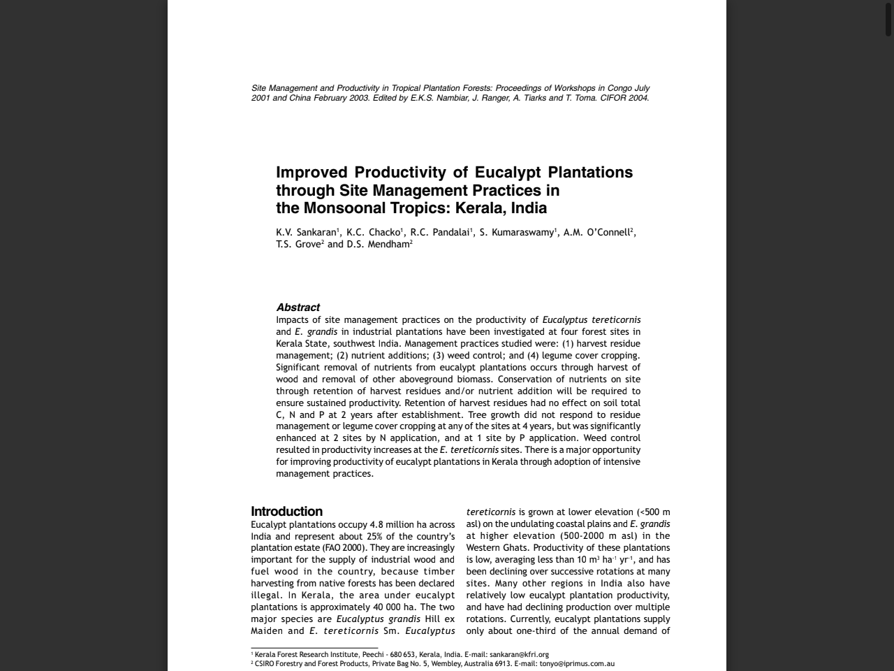 Preview of EFFECTS OF INTENSIFIED HARVESTING ON RATES OF NITROGEN AND PHOSPHORUS REMOVAL FROM PINUS RADIATA AND EUCALYPTUS FORESTS IN AUSTR - Scion Research