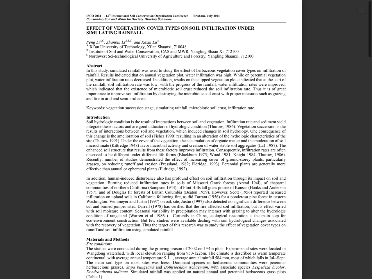 Preview of EFFECT OF VEGETATION COVER TYPES ON SOIL INFILTRATION UNDER SIMULATING RAINFALL - NSERL