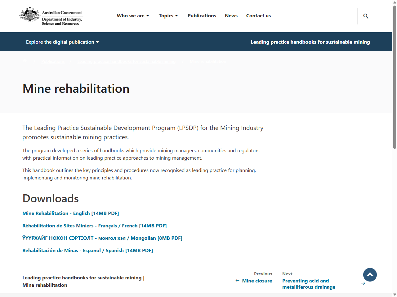 Preview of Leading Practice Sustainable Development Program for the Mining Industry: Mine Rehabilitation (2016)