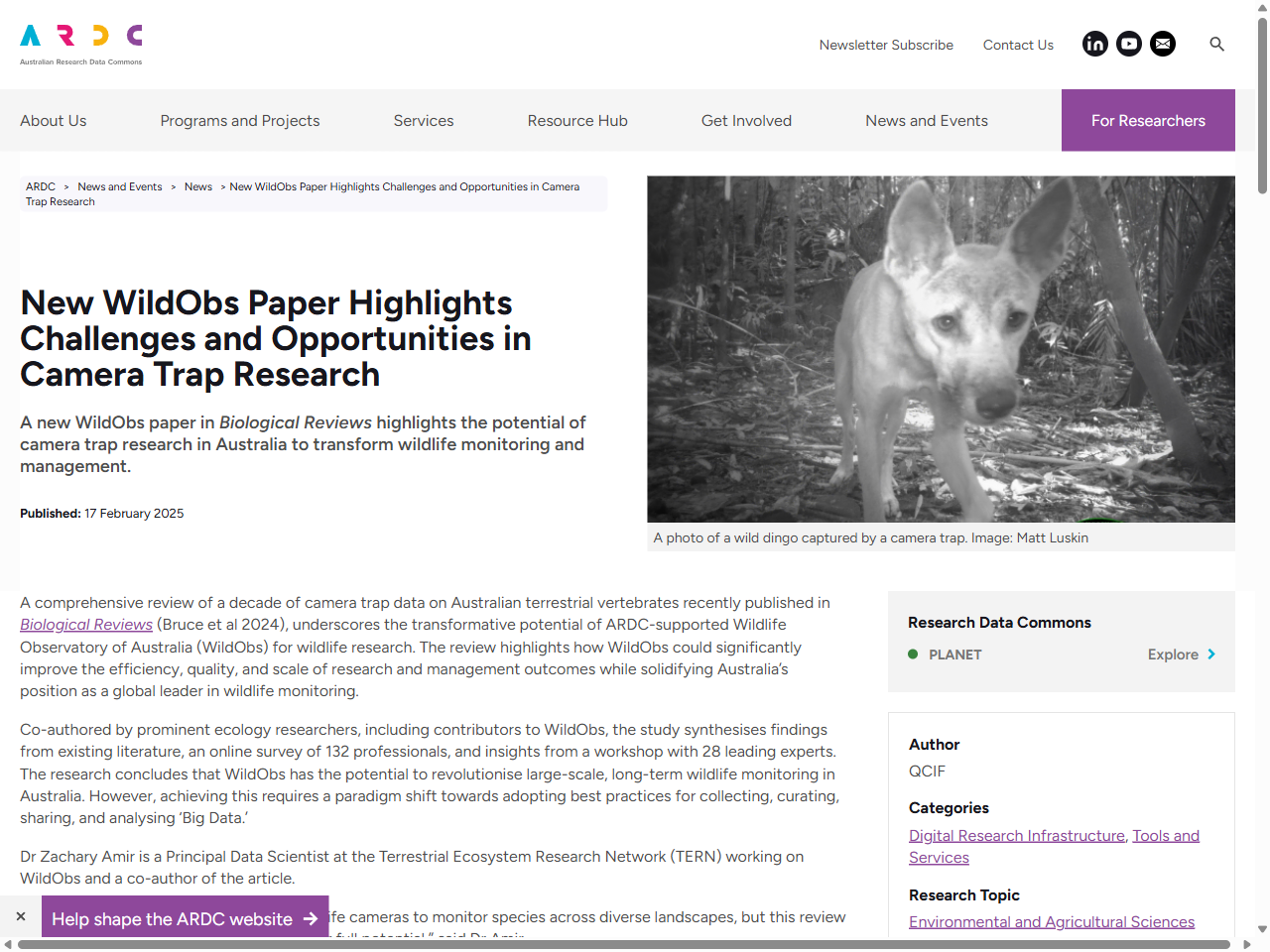 Preview of WildObs Paper Highlights Potential of Camera Trap Research | ARDC, accessed July 9, 2025,