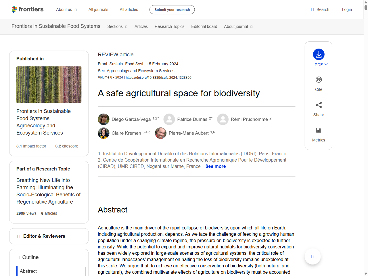Preview of A safe agricultural space for biodiversity - Frontiers