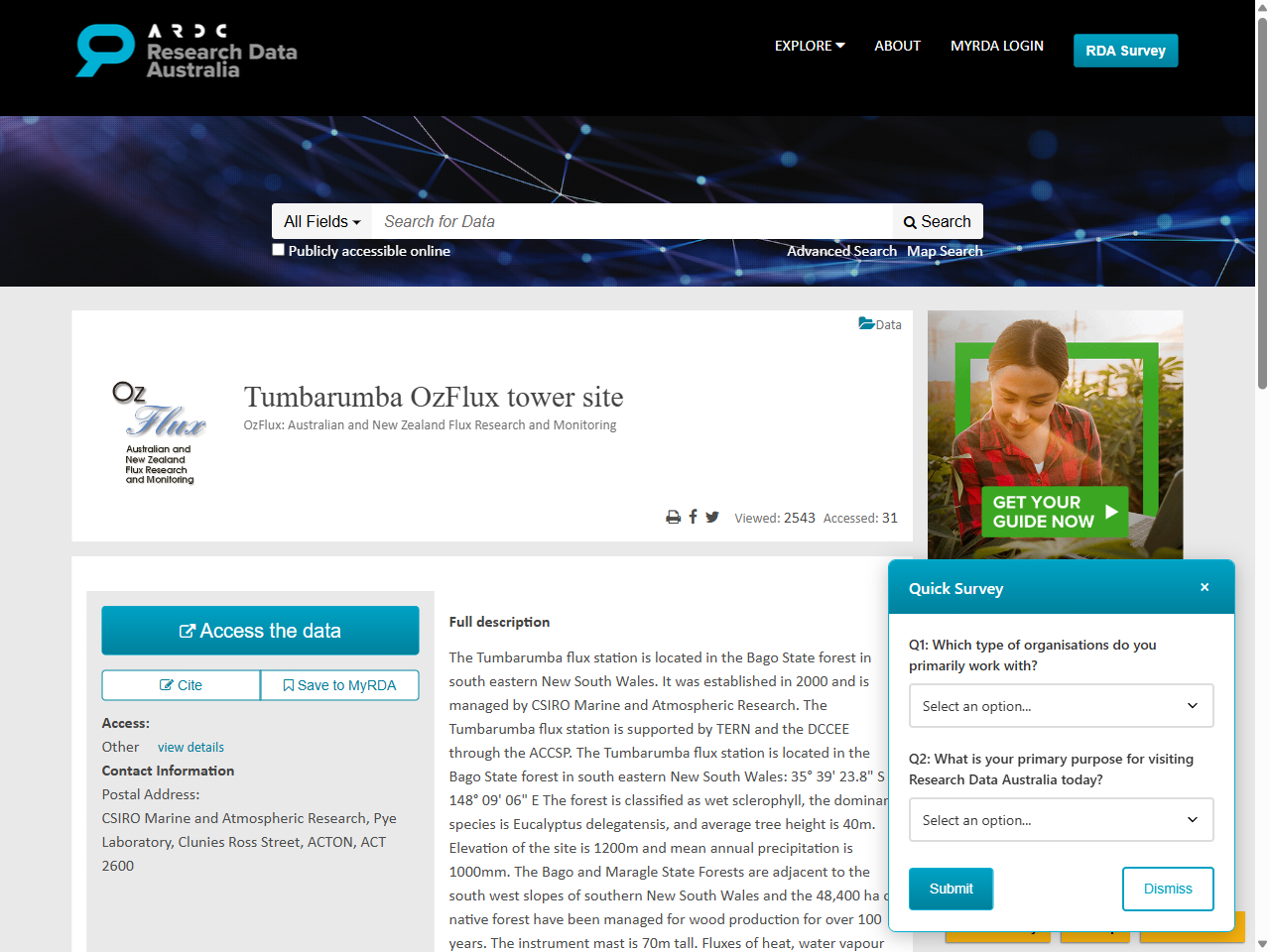 Preview of Tumbarumba OzFlux tower site - Research Data Australia, accessed August 9, 2025