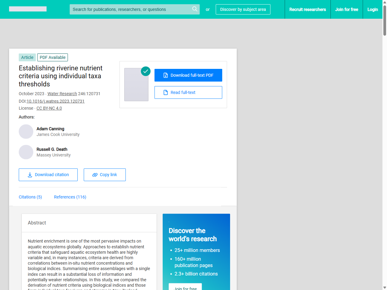 Preview of (PDF) Establishing riverine nutrient criteria using individual taxa ..., accessed July 20, 2025, 
