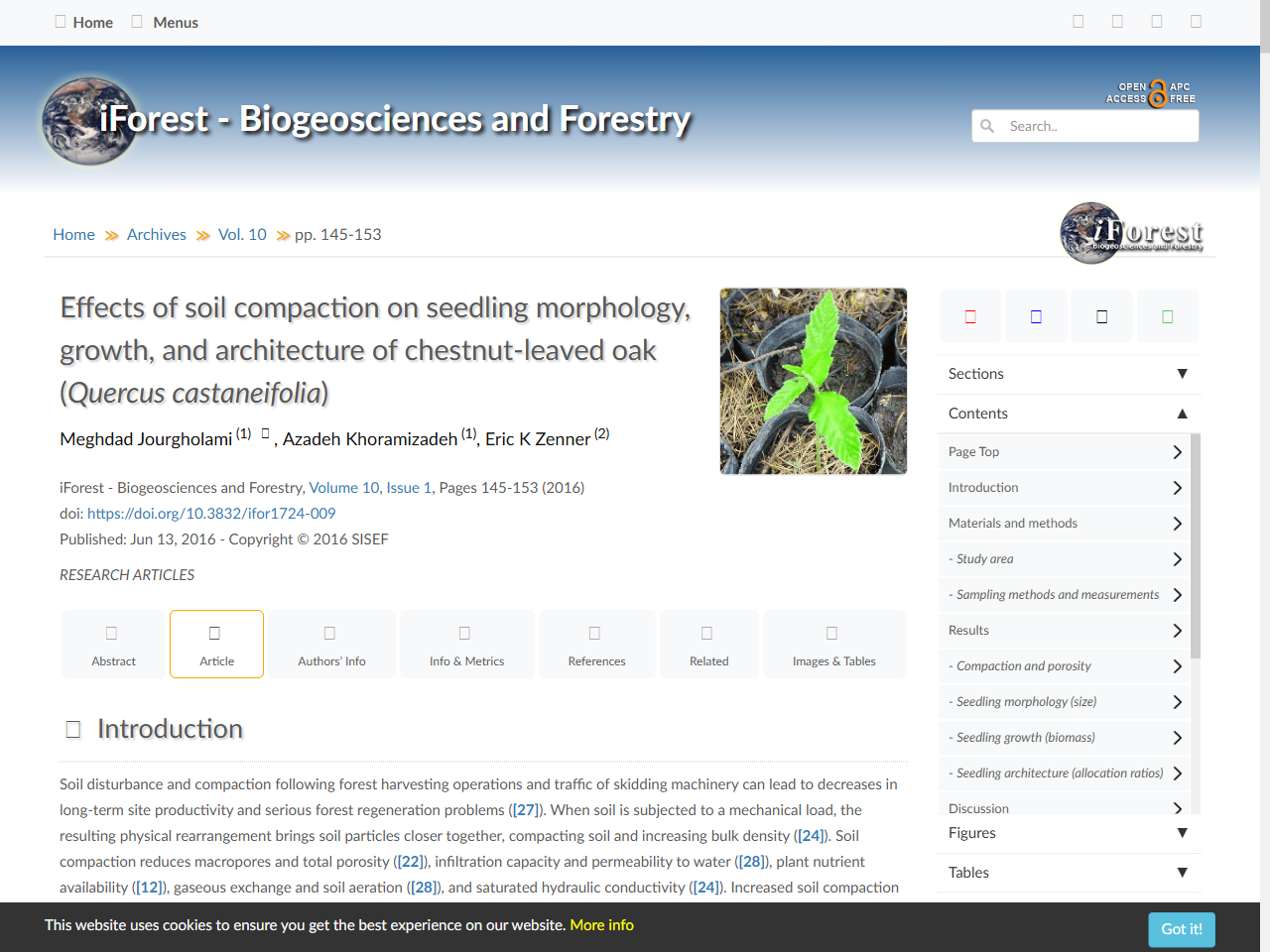 Preview of iForest. 2015. Effects of Soil Compaction on Seedling Morphology, Growth, and Architecture of Quercus castaneifolia. iForest - Biogeosciences and Forestry.