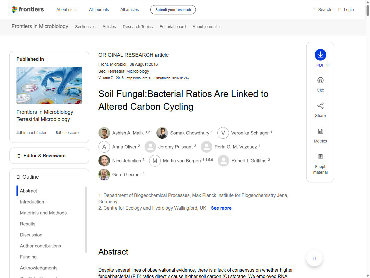 Preview of Soil Fungal:Bacterial Ratios Are Linked to Altered Carbon ... - Frontiers, accessed July 18, 2025