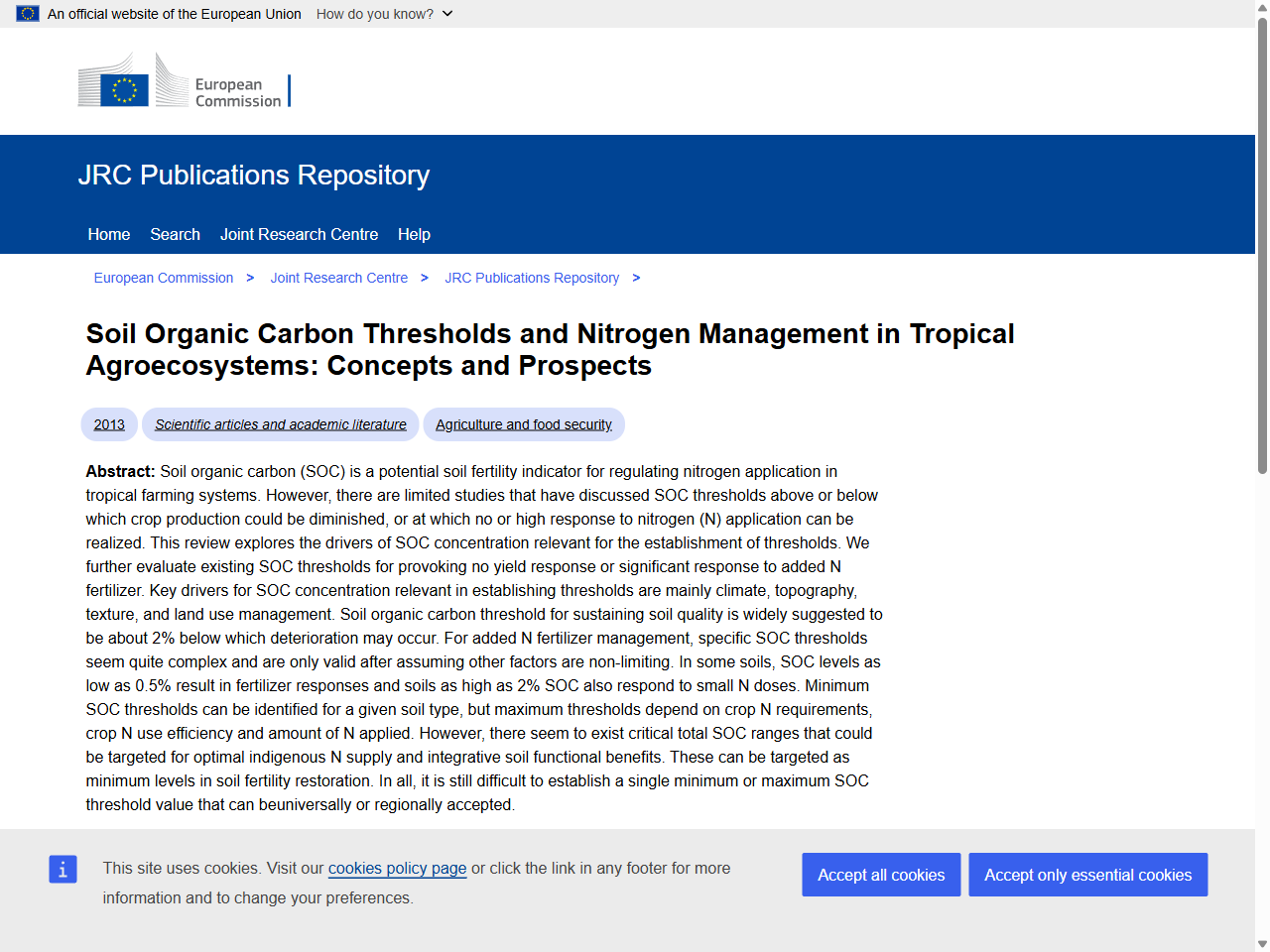 Preview of Soil Organic Carbon Thresholds and Nitrogen Management in Tropical Agroecosystems: Concepts and Prospects - JRC Publications Repository, accessed August 3, 2025,