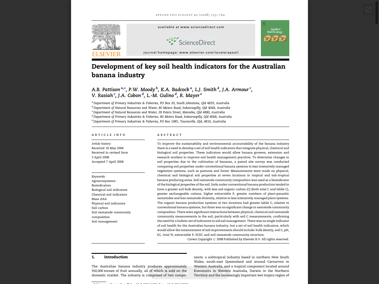 Preview of Development of key soil health indicators for the Australian banana ..., accessed July 16, 2025,