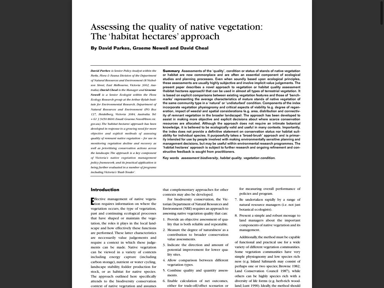 Preview of Assessing the quality of native vegetation: The 'habitat hectares' approach