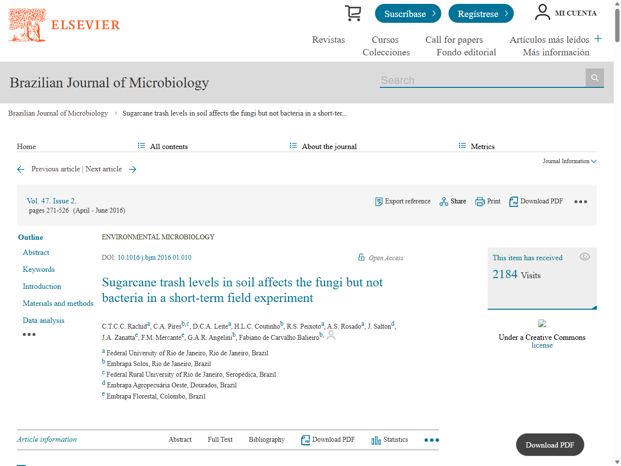Preview of Sugarcane trash levels in soil affects the fungi but not bacteria in a short-term field experiment | Brazilian Journal of Microbiology - Elsevier, accessed July 18, 2025