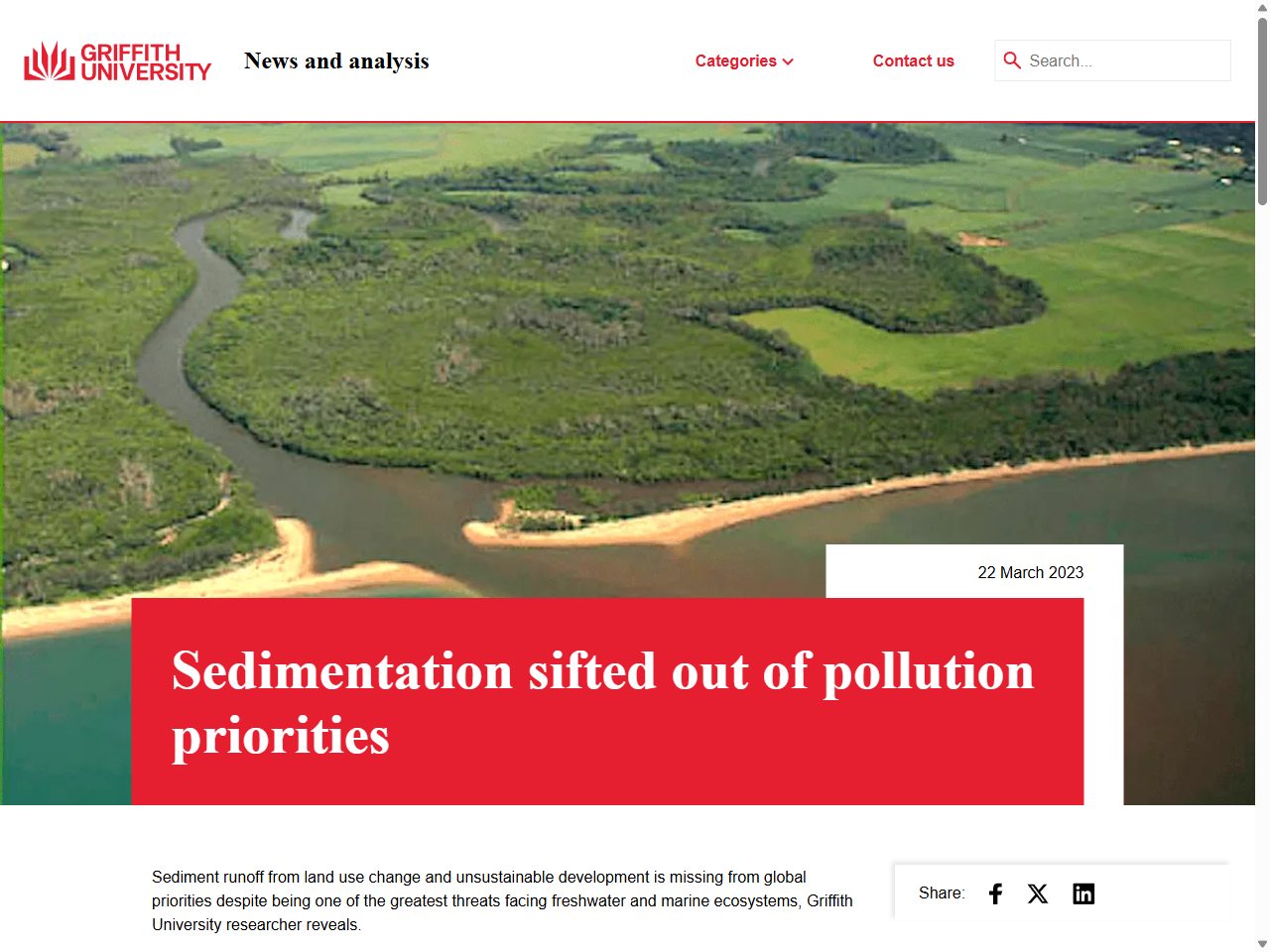 Preview of Sedimentation sifted out of pollution priorities - Griffith News, accessed May 13, 2025, 