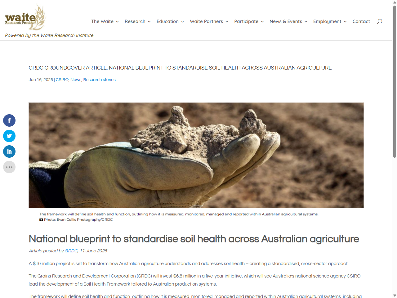 Preview of GRDC Groundcover Article: National blueprint to standardise soil health across Australian agriculture - The Waite, accessed August 4, 2025,