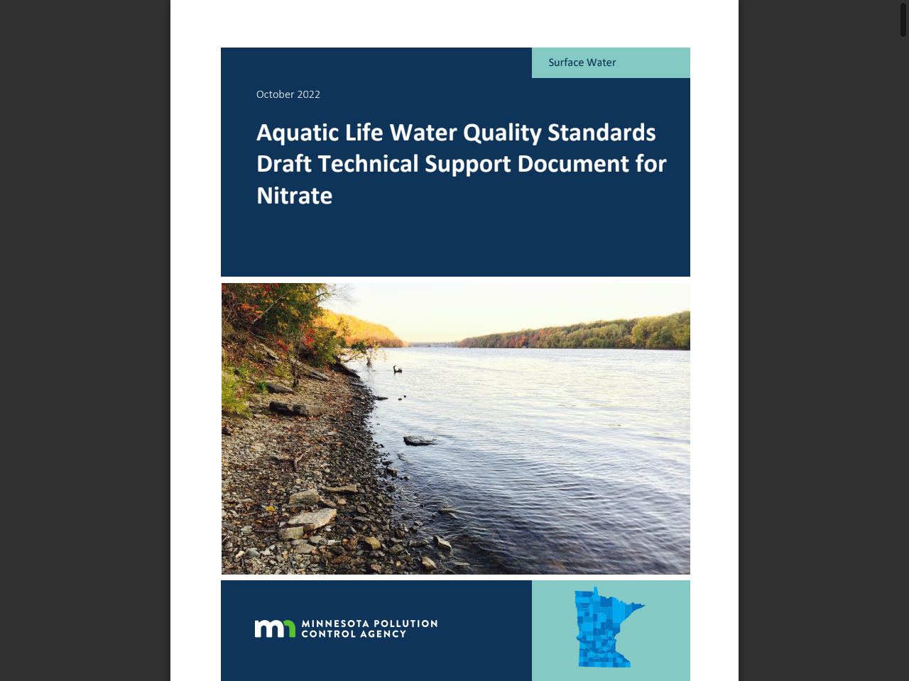 Preview of Aquatic Life Water Quality Standards Technical Support Document for Nitrate - Minnesota Pollution Control Agency, accessed July 21, 2025