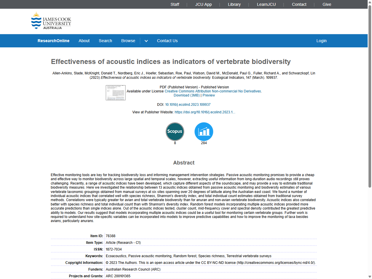 Preview of Effectiveness of acoustic indices as indicators of vertebrate biodiversity, accessed July 18, 2025