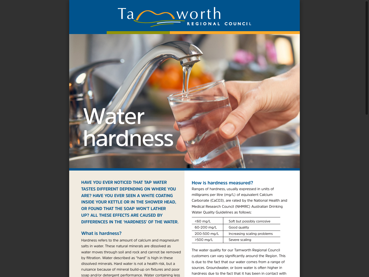 Preview of Water hardness - Tamworth Regional Council, accessed May 11, 2025,