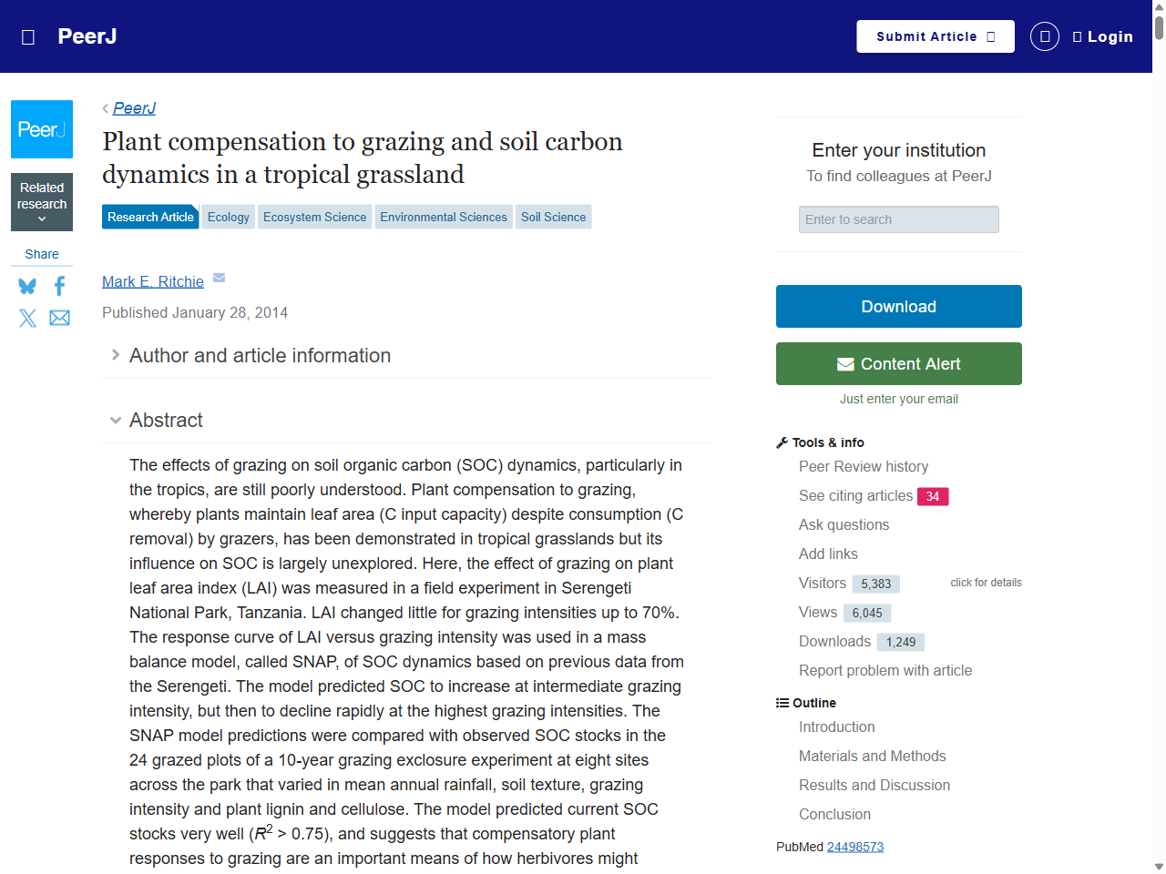 Preview of Plant compensation to grazing and soil carbon dynamics in a tropical grassland - PeerJ