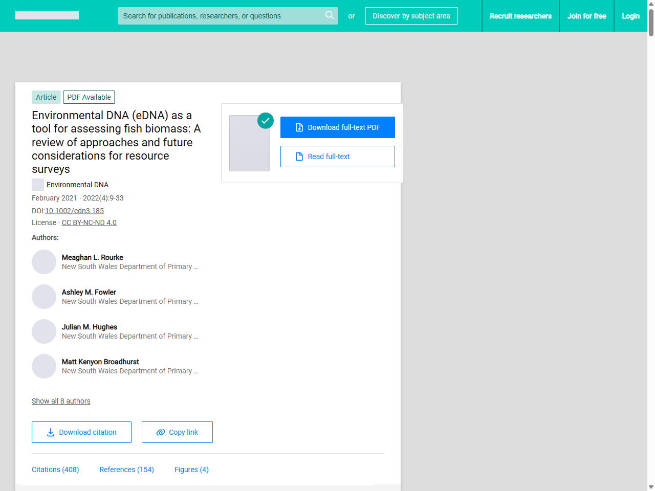 Preview of (PDF) Environmental DNA (eDNA) as a tool for assessing fish biomass: A review of approaches and future considerations for resource surveys - ResearchGate, accessed August 10, 2025
