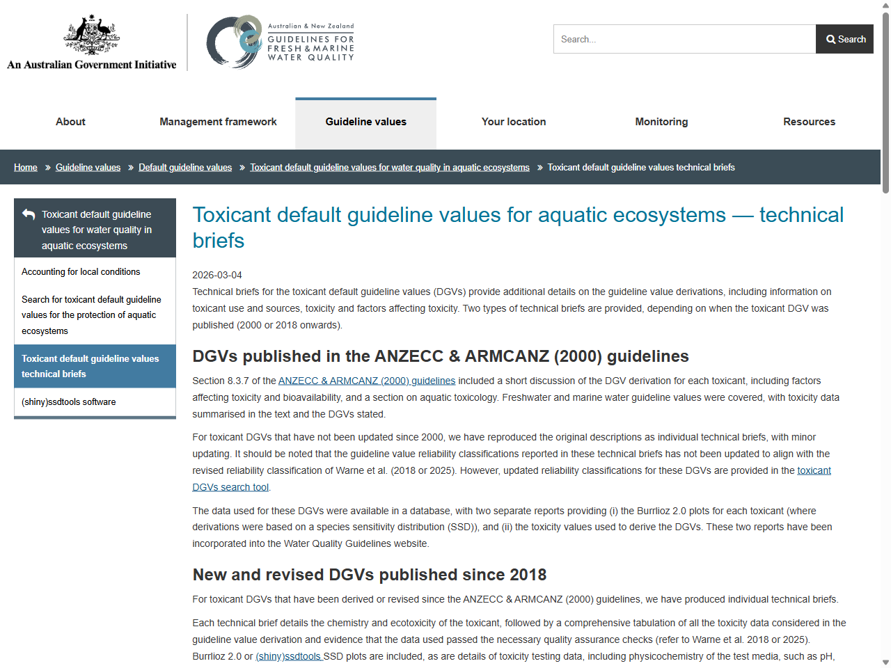 Preview of Toxicant default guideline values technical briefs - Water Quality Australia, accessed July 26, 2025,