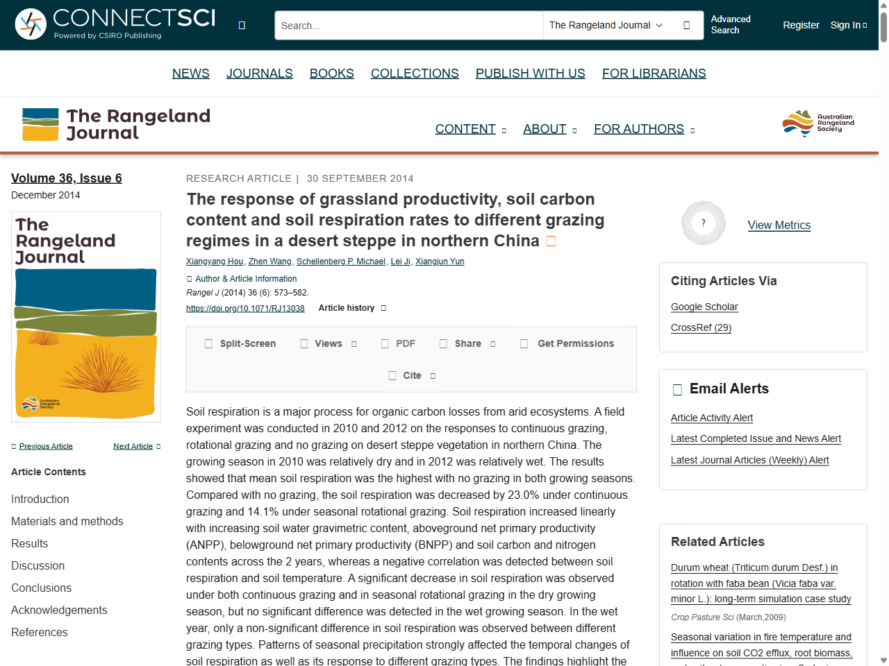 Preview of The response of grassland productivity, soil carbon content and soil respiration rates to different grazing regimes in a desert - CSIRO Publishing, accessed on June 5, 2025