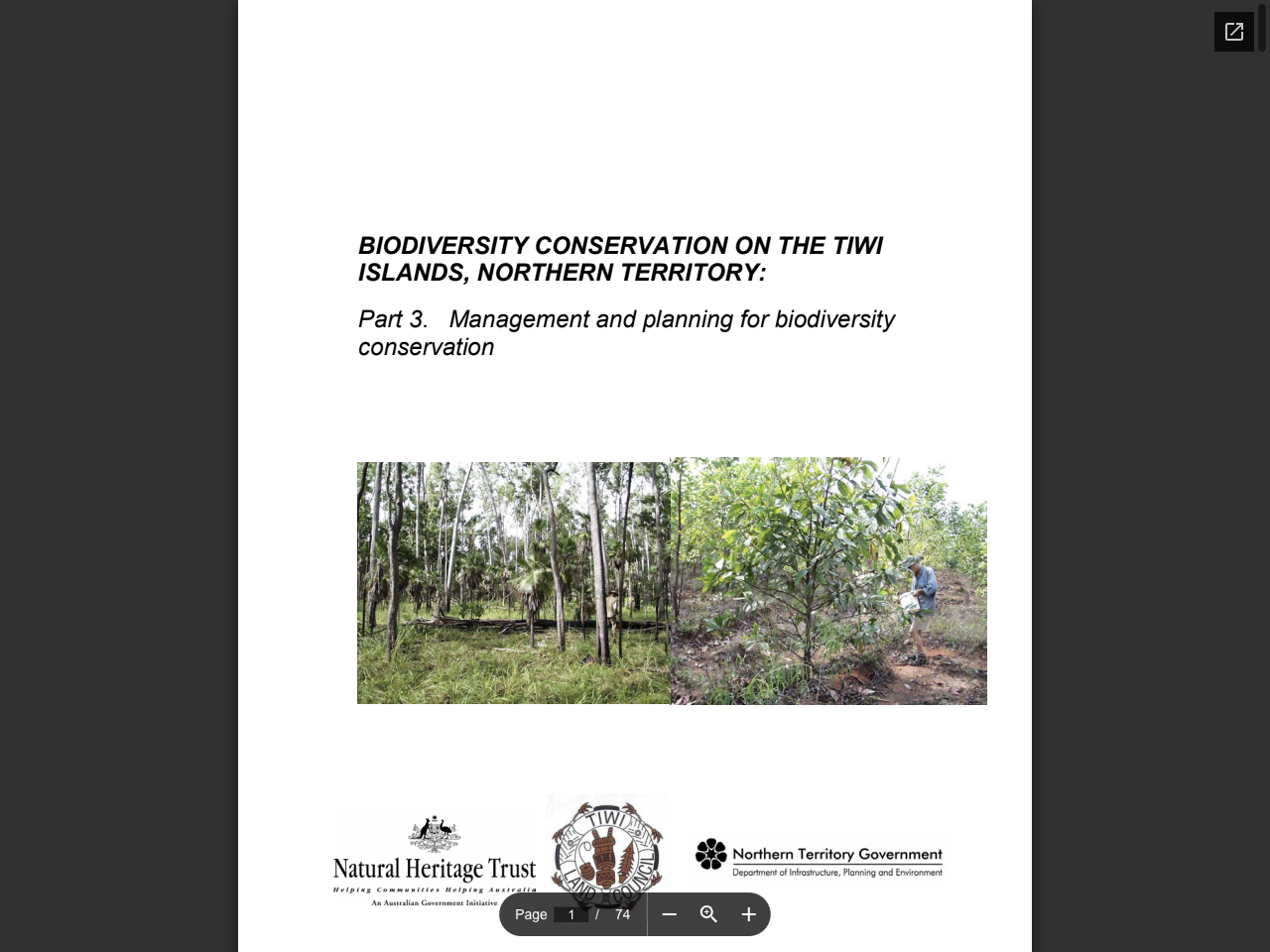 Preview of BIODIVERSITY CONSERVATION ON THE TIWI ISLANDS, NORTHERN TERRITORY: Part 3. Management and planning for biodi, accessed August 1, 2025, 