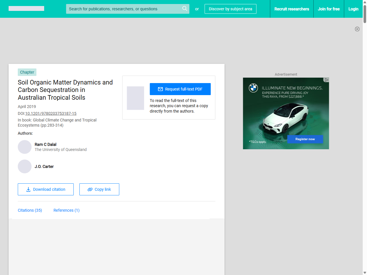 Preview of Soil Organic Matter Dynamics and Carbon Sequestration in Australian Tropical Soils