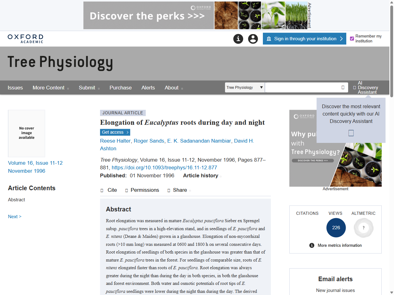 Preview of Nocturnal and diurnal root elongation of Eucalyptus pauciflora and E. nitens seedlings