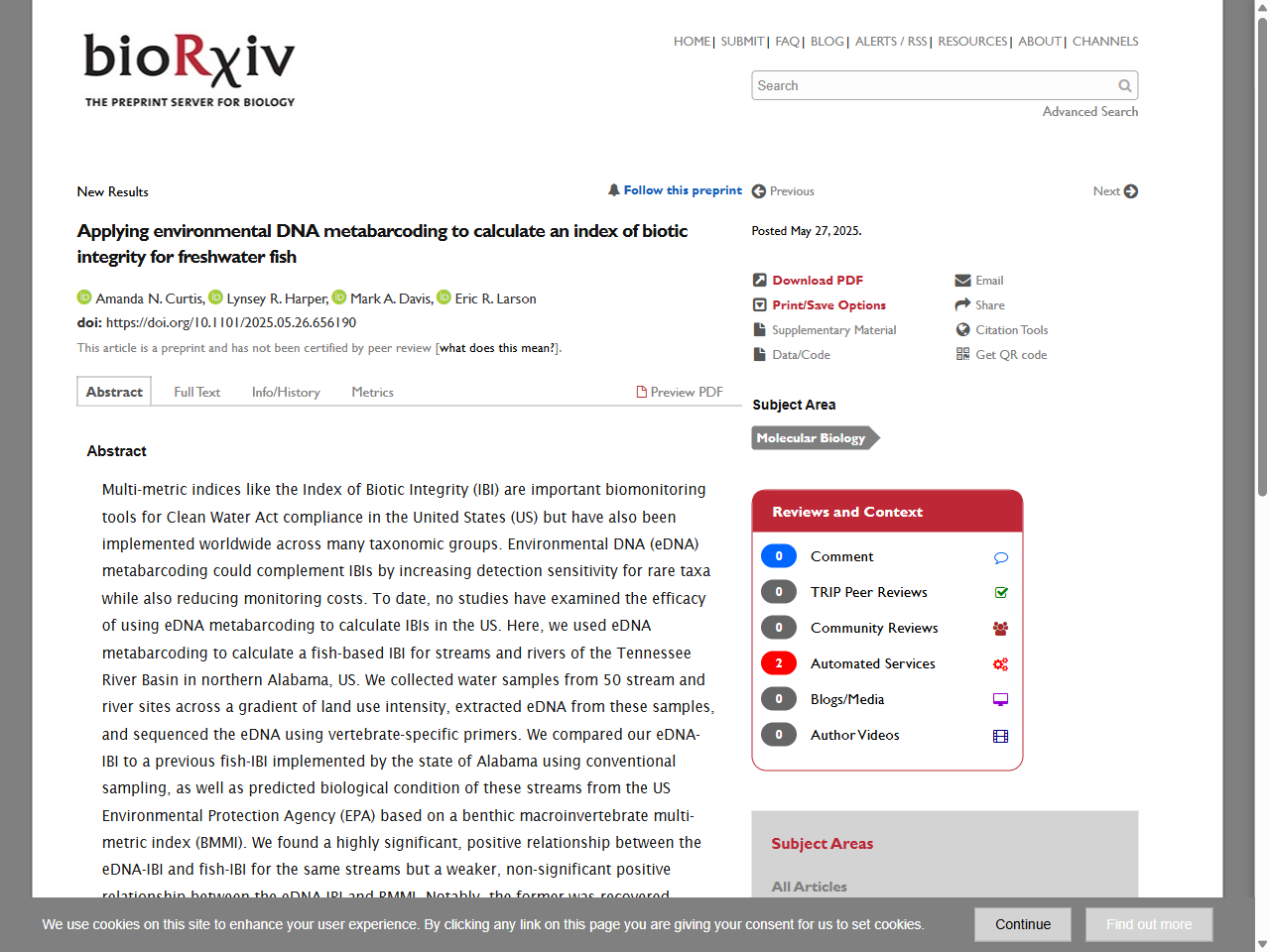 Preview of Applying environmental DNA metabarcoding to calculate an index of biotic integrity for freshwater fish - bioRxiv, accessed July 21, 2025,