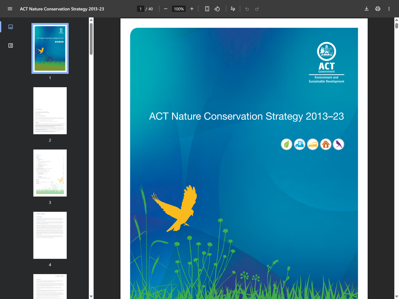 Preview of ACT Nature Conservation Strategy 2013-23, accessed on June 5, 2025
