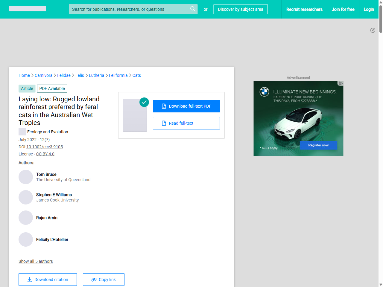 Preview of (PDF) Laying low: Rugged lowland rainforest preferred by feral cats in the Australian Wet Tropics - ResearchGate, accessed July 20, 2025, 