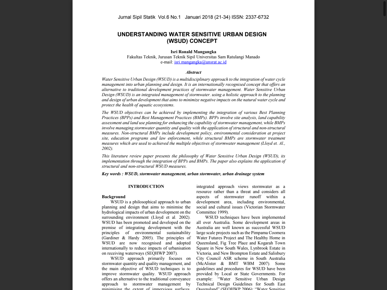 Preview of UNDERSTANDING WATER SENSITIVE URBAN DESIGN (WSUD) CONCEPT - E-Journal UNSRAT