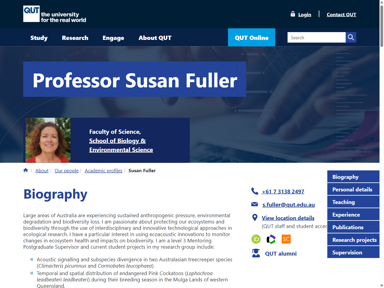 Preview of Professor Susan Fuller - Academic profiles - QUT