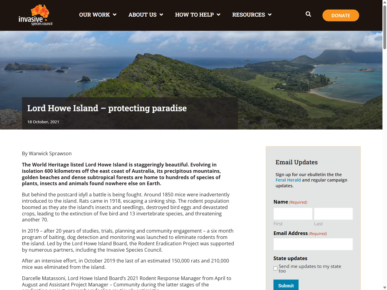 Preview of Lord Howe Island – protecting paradise - Invasive Species Council