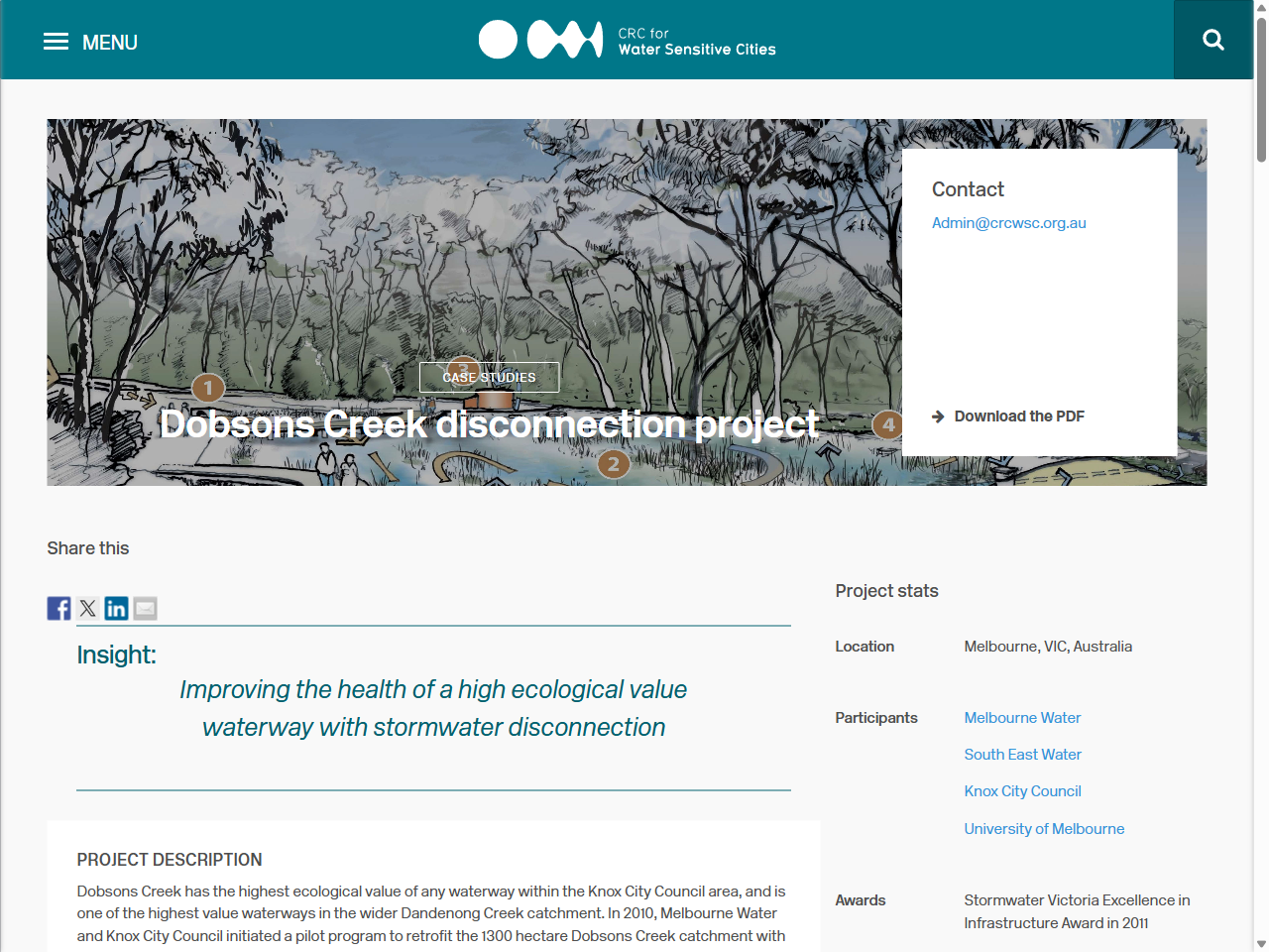 Preview of Dobsons Creek disconnection project - CRC for Water sensitive cities, accessed August 11, 2025