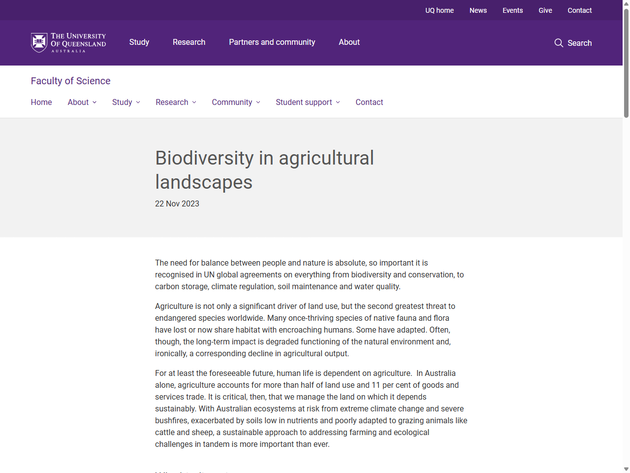 Preview of Biodiversity in agricultural landscapes - Faculty of Science - University of Queensland