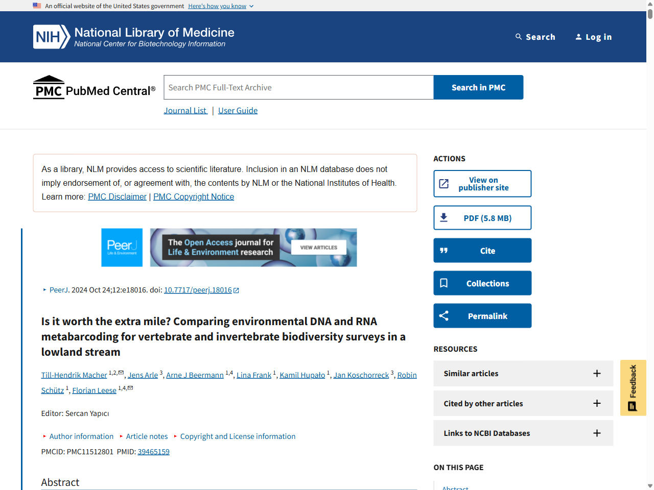 Preview of Is it worth the extra mile? Comparing environmental DNA and RNA metabarcoding for vertebrate and invertebrate biodiversity surveys in a lowland stream - PubMed Central